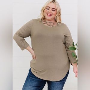 Plus Size 3/4 Sleeve Cutout Neckline Top
